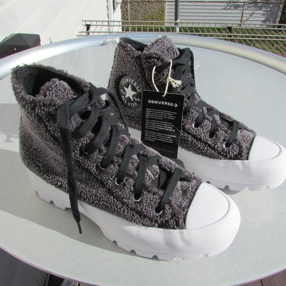 Converse Chuck Taylor All Star HighTop Gray Sherpa Platform Lugged Woman 7 NWT - Picture 2 of 11